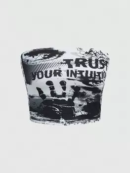 Женский топ без бретелек ROMWE Avant с узорами в виде букв и ладоней, белый цвет