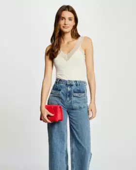 Женский топ без бретелек с кружевом Morgan, цвет Crema