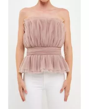 Женский топ без бретелек с тюлевыми полосками endless rose