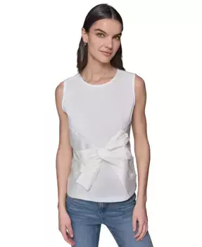 Женский топ без рукавов из сатина с бантом KARL LAGERFELD PARIS, белый