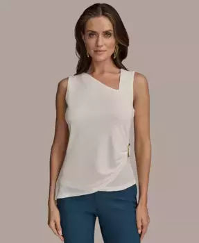 Женский топ без рукавов с асимметричным вырезом, размеры Regular и Petite Donna Karan New York, коричневый/бежевый