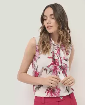 Женский топ без рукавов с бантом из жоржетта с цветочным принтом Roberto Verino, розовый