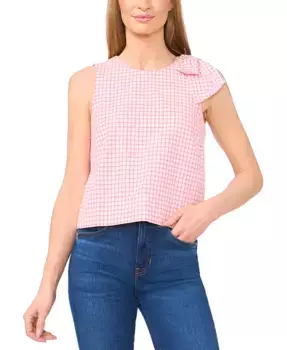 Женский топ без рукавов с бантом на плече в клетку CeCe, розовый