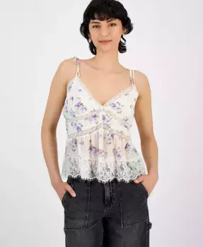Женский топ без рукавов с цветочным принтом и кружевной отделкой And Now This, белый