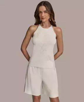 Женский топ без рукавов с декоративными элементами Donna Karan New York, белый