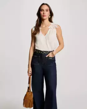 Женский топ без рукавов с гипюровым кружевом Morgan, белый