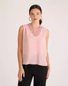 Женский топ без рукавов с кружевной отделкой на горловине Naf Naf, розовый