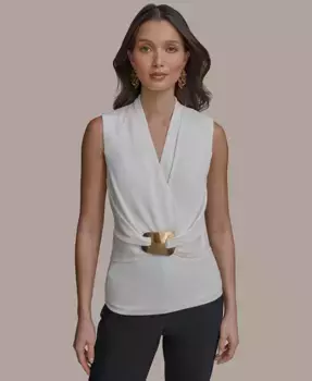 Женский топ без рукавов с металлической фурнитурой Donna Karan New York, коричневый/бежевый