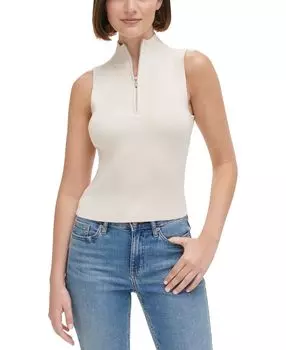 Женский топ без рукавов с молнией до половины в рубчик Calvin Klein Jeans