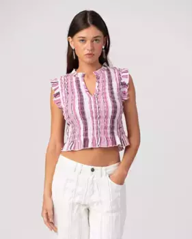 Женский топ без рукавов с оборкой Noon, розовый