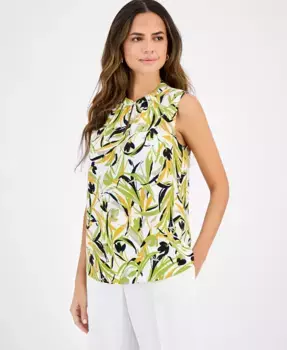 Женский топ без рукавов с принтом и вырезом "ключ" Kasper, белый