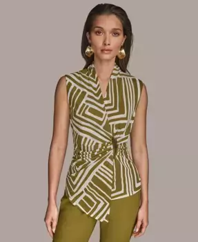 Женский топ без рукавов с V-образным вырезом и принтом Donna Karan New York, зеленый