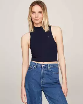 Женский топ без рукавов с воротником-стойкой Tommy Jeans, темно-синий