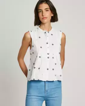 Женский топ без рукавов с вышитыми деталями Pepe Jeans, белый