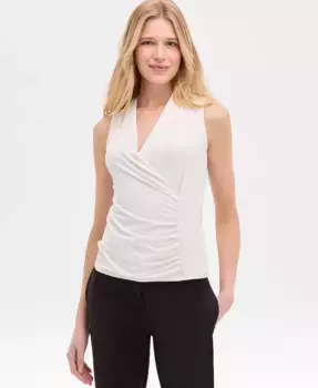 Женский топ без рукавов с запахом и сборкой на горловине Anne Klein, белый
