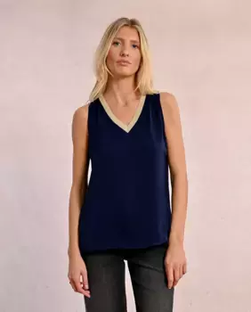 Женский топ без рукавов с золотой отделкой Molly Bracken, тёмно-синий