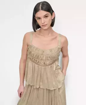 Женский топ без рукавов со сборкой и плиссировкой DKNY, зеленый