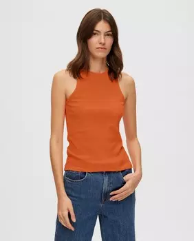 Женский топ без рукавов в рубчик Selected Femme, оранжевый