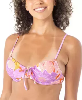 Женский топ бикини с рюшами и косточками Bell Bottom Blooms Roxy, фиолетовый