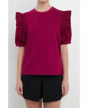 Женский топ-блузон с рюшами, смешанная техника English Factory