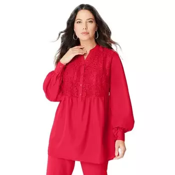 Женский топ больших размеров Roaman с кружевными вставками и пайетками Roaman's, цвет Vivid Red