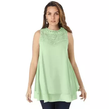 Женский топ больших размеров с кружевной кокеткой Roaman's, цвет Green Mint