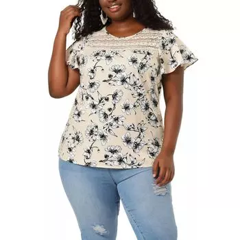 Женский топ больших размеров с ярким принтом и цветочным кружевом, вставками с замочной скважиной на спине Agnes Orinda, розовый