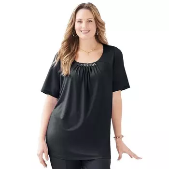 Женский топ больших размеров с защипами и воротником-стойкой Catherines, черный