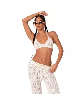 Женский топ-бюстгальтер с треугольными чашечками, связанный крючком, с завязками на шее и под грудью Edikted, белый