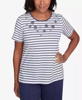 Женский топ Catalina Island с текстурным цветочным принтом и фольгированными деталями Alfred Dunner, коричневый/бежевый