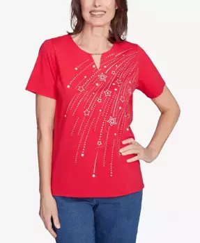 Женский топ Dazzling Shooting Stars с бисерным декором и разрезом на горловине Alfred Dunner, красный