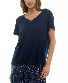 Женский топ для сна Henley в рубчик с короткими рукавами Roudelain, синий