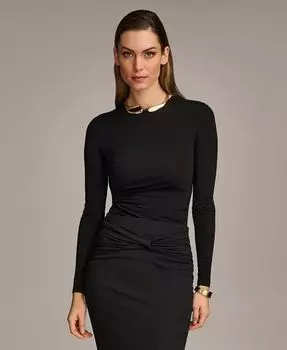 Женский топ Donna Karan с длинными рукавами и сборками по бокам Donna Karan New York, черный