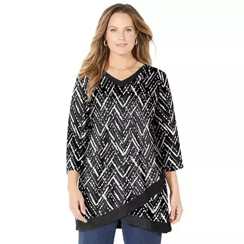 Женский топ-дуэт с перекрестным подолом и кромкой размера плюс Catherines, цвет Black Chevron