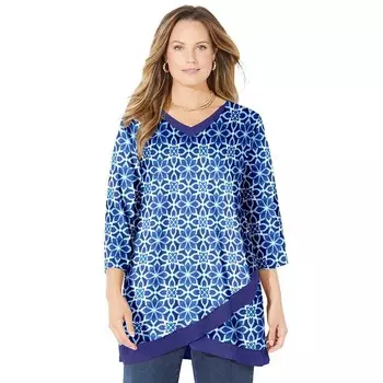 Женский топ-дуэт с перекрестным подолом и кромкой размера плюс Catherines, цвет Navy Floral Geo