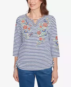 Женский топ El Paso с цветочными полосками и сборками по бокам Alfred Dunner, мультиколор