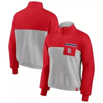 Женский топ Fanatics Branded Red/Heather Grey St. Louis Cardinals Iconic с застежкой-молнией на четверть талии Fanatics