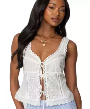 Женский топ Fiore с кружевными вставками и завязкой спереди Edikted, белый