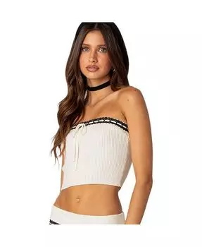 Женский топ-футляр Khloe кружевной вязки с лентами Edikted, тан/бежевый