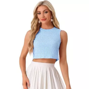 Женский топ Ginham без рукавов, винтажная летняя блузка 1950-х годов ALLEGRA K, синий