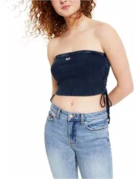Женский топ-халтер в рубчик без бретелек Tommy Jeans, цвет sky captain