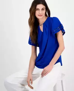 Женский топ Harmony с вырезом "замочная скважина" и рукавами-крылышками Anne Klein, синий