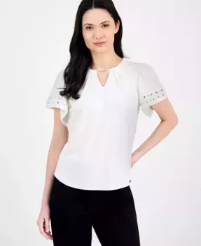 Женский топ Harmony с вырезом "замочная скважина" и рукавами-крылышками Anne Klein, белый