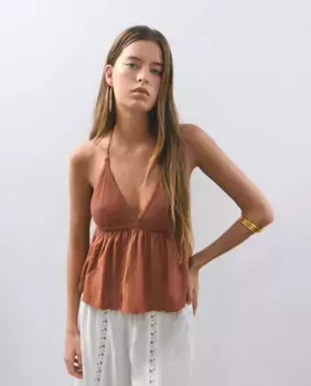 Женский топ-холтер из льна с вышивкой Brownie, оранжевый