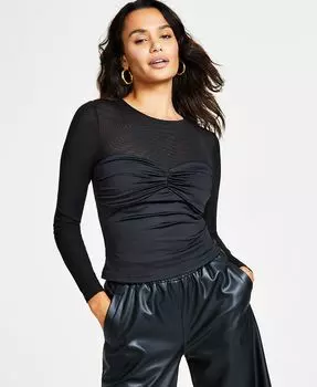 Женский топ Illusion с закручивающейся передней частью Bar III, черный