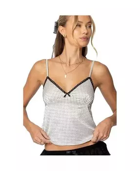 Женский топ из атласа с кружевной отделкой в горошек Edikted, коричневый/бежевый