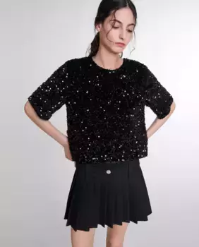 Женский топ из бархата и пайеток Maje, черный