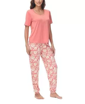 Женский топ из двух частей на пуговицах с короткими рукавами и пижамный комплект Jogger INK+IVY, цвет Autumn Floral