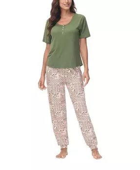 Женский топ из двух частей на пуговицах с короткими рукавами и пижамный комплект Jogger INK+IVY, цвет Dianthus