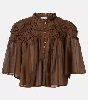 Женский топ из хлопковой смеси с рюшами Marant Etoile, Dark Khaki